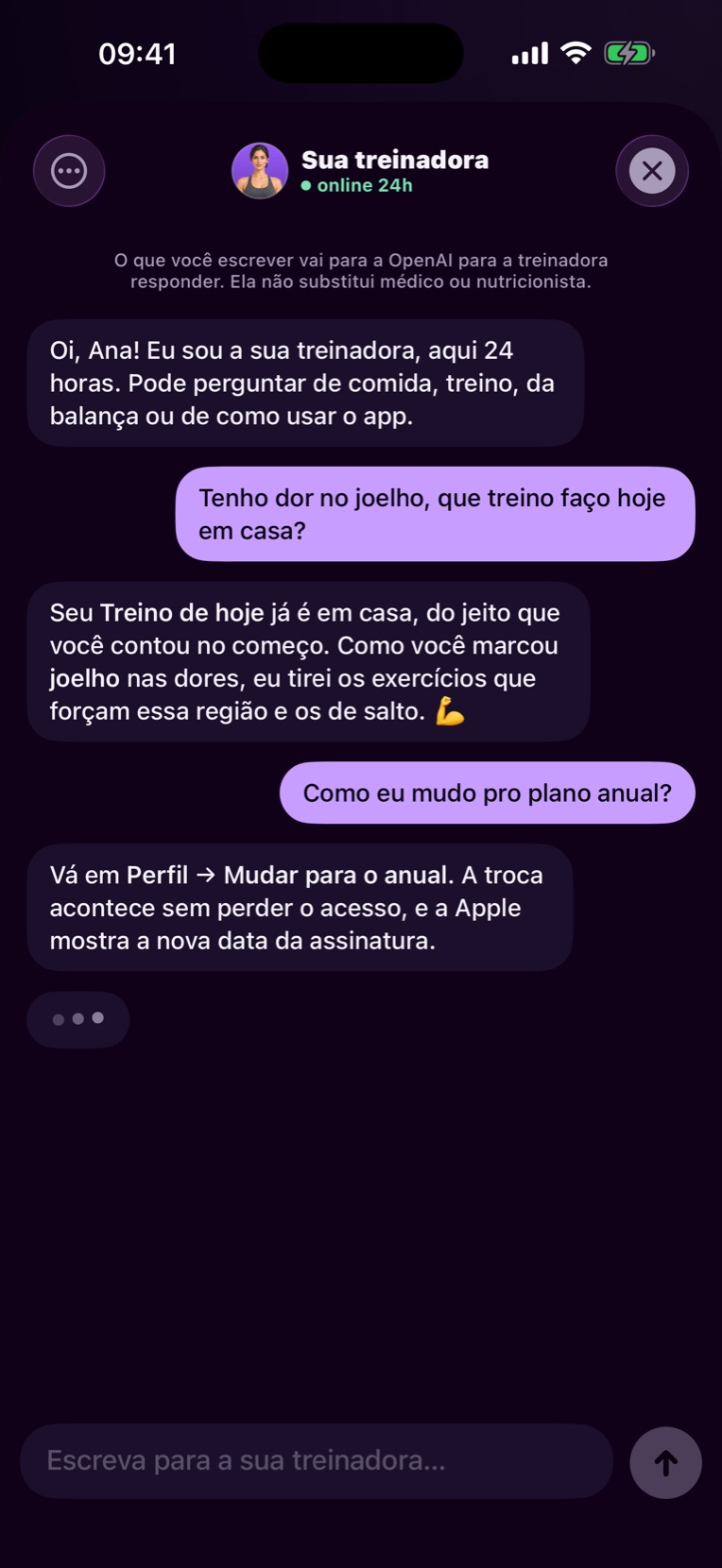 Conversa com a treinadora com IA