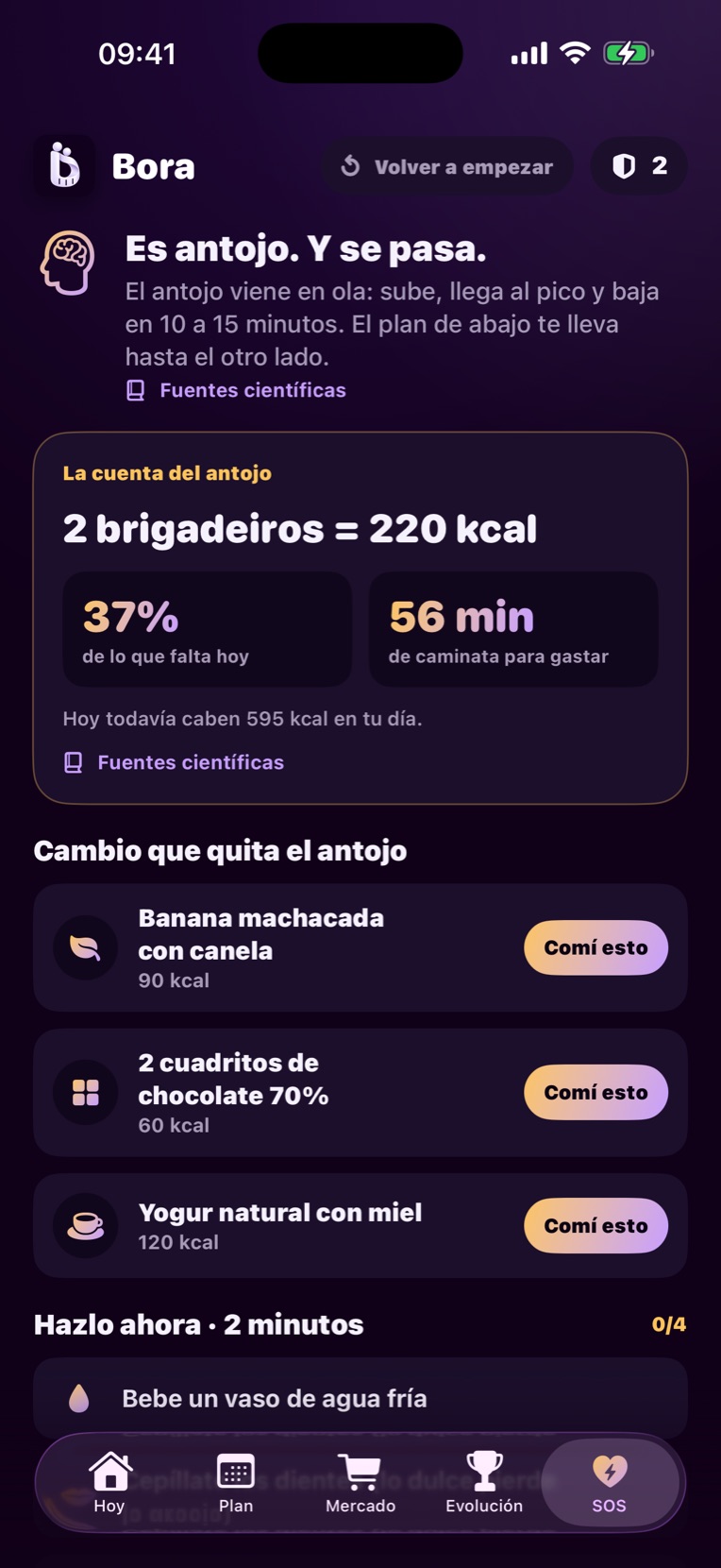 Pantalla del SOS del antojo