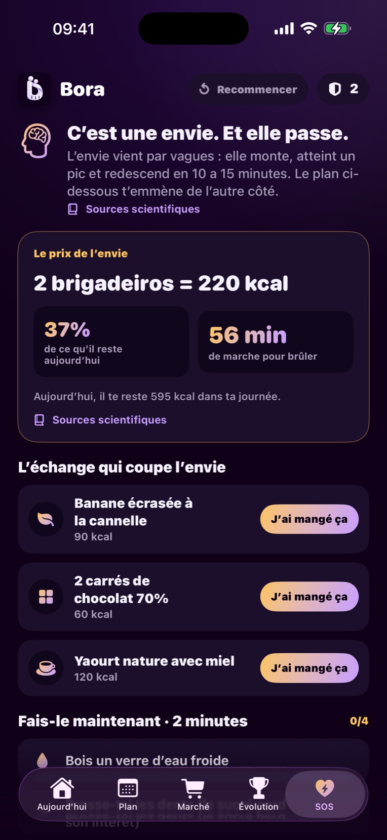 Écran du SOS fringale