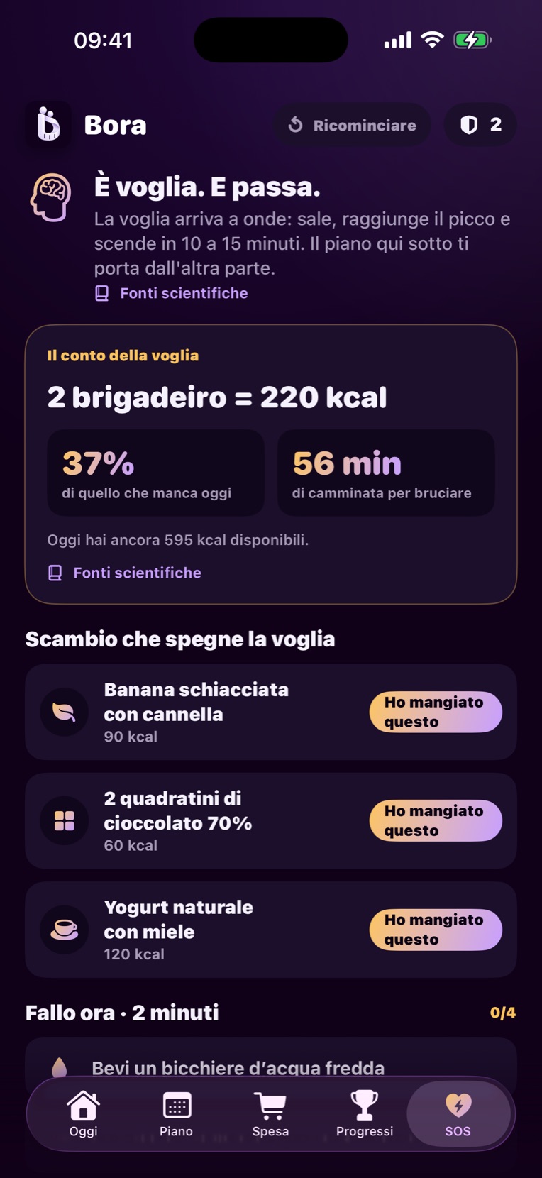 Schermata dello SOS voglia
